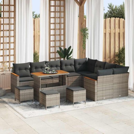 Conjunto de sofá de jardín 13 pcs Gris Rattan de Poliéster en Sofás de exterior | Comprar online en Foru.es