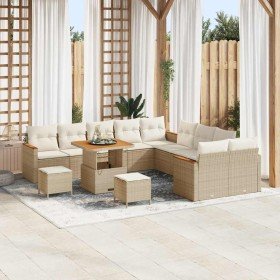 Conjunto de sofá de jardín con cojín 13 pcs Beige Poliratán en Sofás de exterior | Comprar online en Foru.es