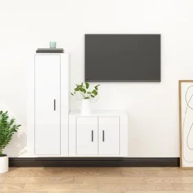 TV-Möbel-Set, 2-teilig, aus glänzend weiß lackiertem Sperrholz. von vidaXL, TV-Möbel - Ref: Foro24-3188720, Preis: 100,50 €, ...