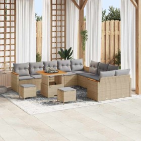 Conjunto de sofá de jardín con cojín 13 pcs Beige Poliratán en Sofás de exterior | Comprar online en Foru.es