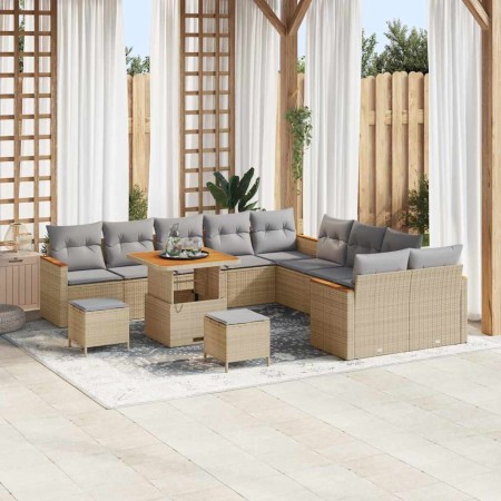 Conjunto de sofá de jardín con cojín 13 pcs Beige Poliratán en Sofás de exterior | Comprar online en Foru.es