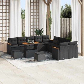 Conjunto de sofá de jardín con cojín 13 pcs Negro Poliratán en Sofás de exterior | Comprar online en Foru.es