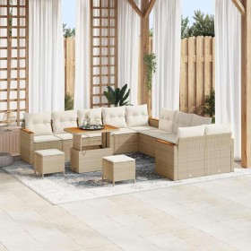 Conjunto de sofá de jardín con cojín 13 pcs Beige Poliratán en Sofás de exterior | Comprar online en Foru.es