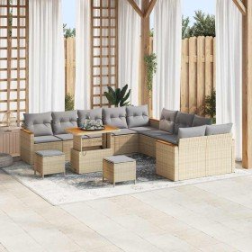 Conjunto de sofá de jardín con cojín 13 pcs Beige Poliratán en Sofás de exterior | Comprar online en Foru.es