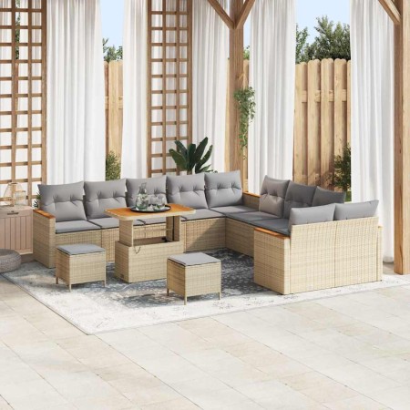 Conjunto de sofá de jardín con cojín 13 pcs Beige Poliratán en Sofás de exterior | Comprar online en Foru.es