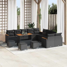 Conjunto de sofá de jardín con cojín 14 pcs Negro Poliratán en Sofás de exterior | Comprar online en Foru.es
