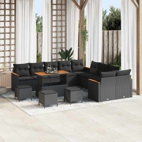 Conjunto de sofá de jardín con cojín 14 pcs Negro Poliratán en Sofás de exterior | Comprar online en Foru.es