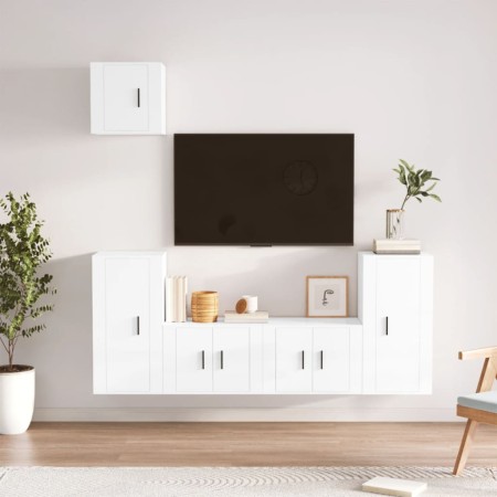 Set de muebles de TV 5 pzas madera contrachapada blanco brillo de vidaXL, Muebles TV - Ref: Foro24-3188584, Precio: 208,77 €,...