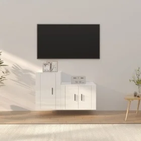 Set de muebles de TV 2 pzas madera contrachapada blanco brillo de vidaXL, Muebles TV - Ref: Foro24-3188392, Precio: 83,20 €, ...