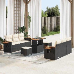 Conjunto de sofás de jardín con cojín 11 pcs Negro y crema en Sofás de exterior | Comprar online en Foru.es
