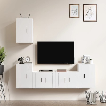 Set de muebles de TV 5 pzas madera contrachapada blanco brillo de vidaXL, Muebles TV - Ref: Foro24-3188568, Precio: 198,65 €,...