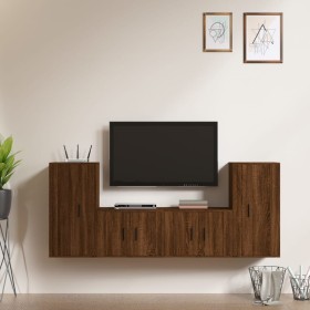 Set de muebles para TV 4 pzas madera contrachapada marrón roble de vidaXL, Muebles TV - Ref: Foro24-3188557, Precio: 179,39 €...
