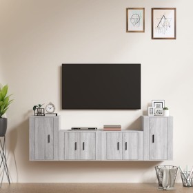 Set de muebles para TV 4 pzas madera contrachapada gris Sonoma de vidaXL, Muebles TV - Ref: Foro24-3188548, Precio: 158,85 €,...