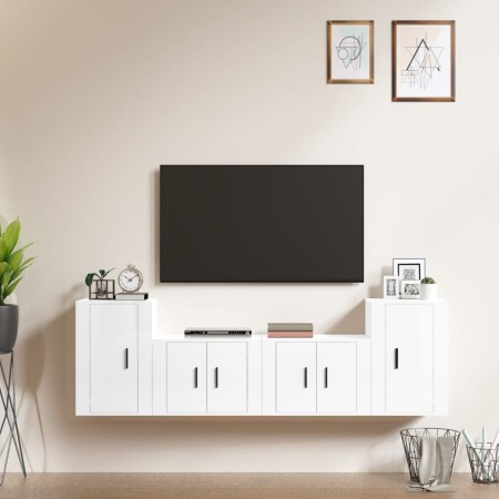 Set de muebles de TV 4 pzas madera contrachapada blanco brillo de vidaXL, Muebles TV - Ref: Foro24-3188544, Precio: 156,73 €,...