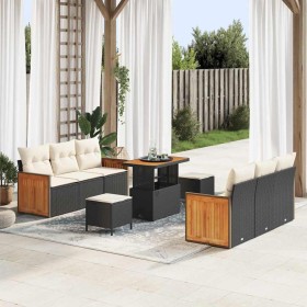 Conjunto de sofás de jardín con cojín 11 pcs Negro y crema en Sofás de exterior | Comprar online en Foru.es
