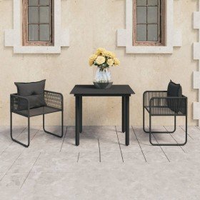 Set de comedor de jardín de 3 piezas PVC ratán negro en Conjuntos de jardín | Comprar online en Foru.es