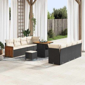 Conjunto de sofás de jardín con cojín 12 pcs Negro y crema en Sofás de exterior | Comprar online en Foru.es