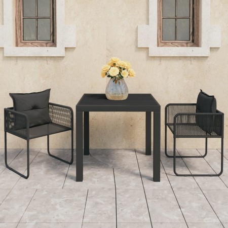 Set de comedor de jardín de 3 piezas PVC ratán negro en Conjuntos de jardín | Comprar online en Foru.es