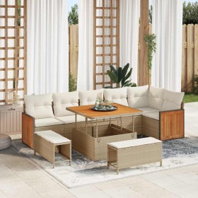 Conjunto de sofá de jardín 9 pcs Beige y Crema ratán sintético en Sofás de exterior | Comprar online en Foru.es