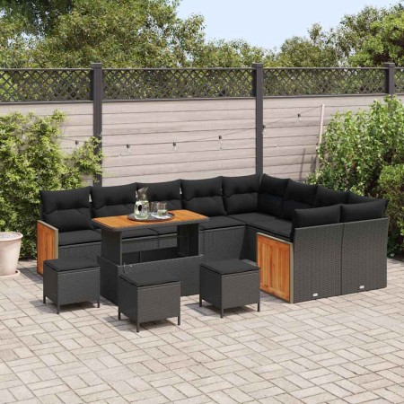 Conjunto de sofás de jardín 14 pcs Negro ratán sintético en Sofás de exterior | Comprar online en Foru.es