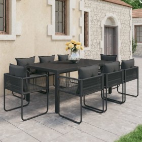 Set de comedor de jardín de 9 piezas PVC ratán negro en Conjuntos de jardín | Comprar online en Foru.es