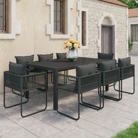 Set de comedor de jardín de 9 piezas PVC ratán negro en Conjuntos de jardín | Comprar online en Foru.es