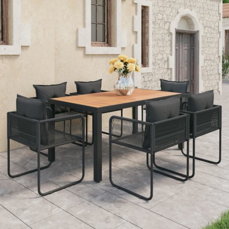 Set de comedor de jardín de 7 piezas PVC ratán negro y marrón en Conjuntos de jardín | Comprar online en Foru.es