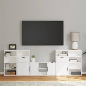 Muebles de TV 5 uds. con almacenaje "ODDA" blanco madera pino en Muebles TV | Comprar online en Foru.es