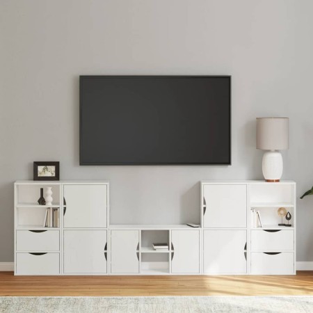 Muebles de TV 5 uds. con almacenaje "ODDA" blanco madera pino en Muebles TV | Comprar online en Foru.es