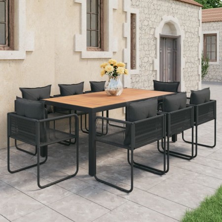 Set de comedor de jardín 9 piezas PVC ratán negro y marrón en Conjuntos de jardín | Comprar online en Foru.es