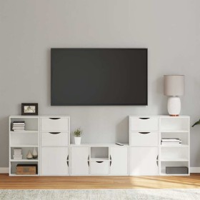 Muebles de TV 5 uds. con almacenaje "ODDA" blanco madera pino en Muebles TV | Comprar online en Foru.es