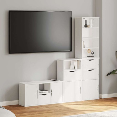 Muebles de TV 4 uds. con almacenaje "ODDA" blanco madera pino en Muebles TV | Comprar online en Foru.es