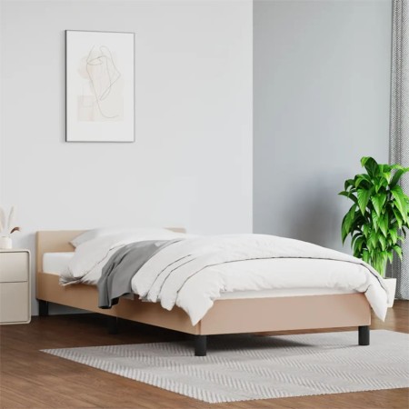 Estructura de cama cabecero cuero sintético capuchino 90x190 cm de vidaXL, Camas y somieres - Ref: Foro24-347476, Precio: 85,...