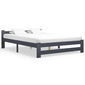 Dark gray solid pine wood bed frame 140x200 cm by vidaXL, Beds and slatted bases - Ref: Foro24-322022, Price: 119,52 €, Disco...