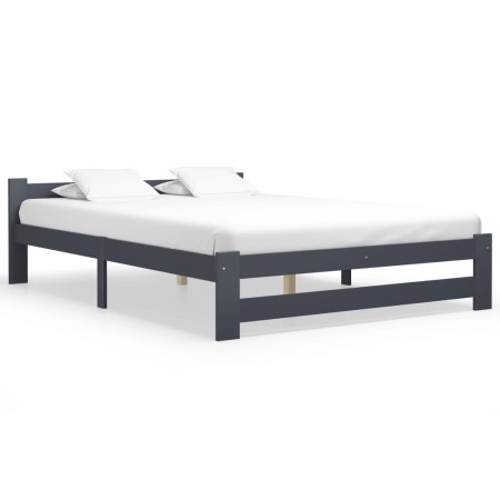 Estructura de cama madera maciza de pino gris oscuro 140x200 cm de vidaXL, Camas y somieres - Ref: Foro24-322022, Precio: 121...