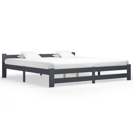 Dark gray solid pine wood bed frame 200x200 cm by vidaXL, Beds and slatted bases - Ref: Foro24-322025, Price: 107,84 €, Disco...