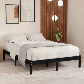 Estructura de cama de madera maciza de pino negra 140x190 cm de vidaXL, Camas y somieres - Ref: Foro24-810001, Precio: 98,77 ...