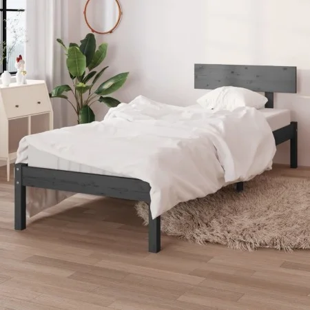 Solid gray pine wood bed frame 100x200 cm by vidaXL, Beds and slatted bases - Ref: Foro24-810139, Price: 78,32 €, Discount: %