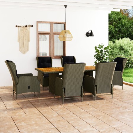 Set comedor de jardín 7 piezas y cojines ratán sintético marrón en Conjuntos de jardín | Comprar online en Foru.es