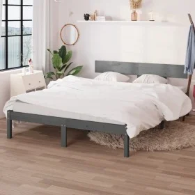 Solid gray pine wood bed frame 160x200 cm by vidaXL, Beds and slatted bases - Ref: Foro24-810159, Price: 112,98 €, Discount: %