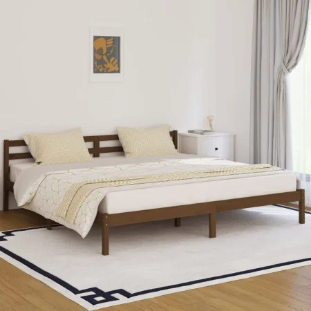 Honey brown solid pine wood bed frame 200x200 cm by vidaXL, Beds and slatted bases - Ref: Foro24-810453, Price: 117,10 €, Dis...