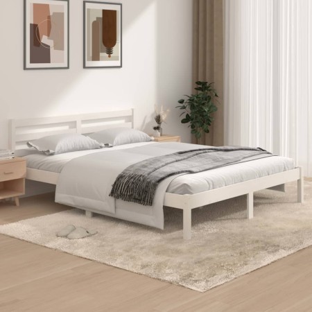 Estructura de cama madera maciza de pino blanco 150x200 cm de vidaXL, Camas y somieres - Ref: Foro24-810436, Precio: 98,32 €,...