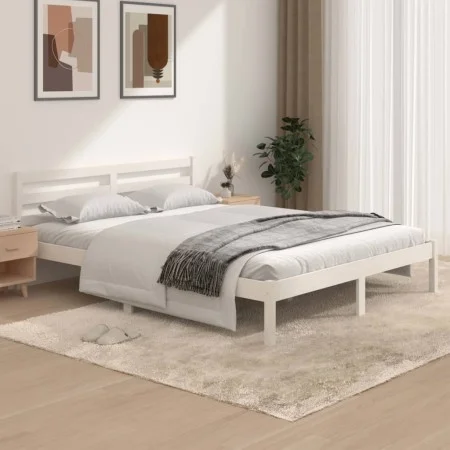 Solid white pine wood bed frame 150x200 cm by vidaXL, Beds and slatted bases - Ref: Foro24-810436, Price: 97,11 €, Discount: %