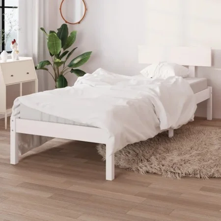 Estructura de cama madera maciza de pino blanca 100x200 cm de vidaXL, Camas y somieres - Ref: Foro24-810138, Precio: 75,42 €,...