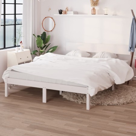 Estructura de cama madera maciza de pino blanco 135x190 cm de vidaXL, Camas y somieres - Ref: Foro24-810123, Precio: 134,16 €...