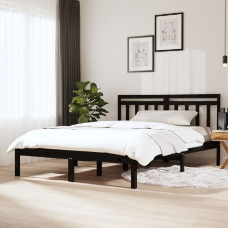 Estructura de cama de madera maciza de pino negro 140x190 cm de vidaXL, Camas y somieres - Ref: Foro24-3100573, Precio: 160,2...