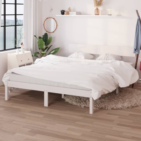 Estructura de cama de madera maciza de pino blanco 140x190 cm de vidaXL, Camas y somieres - Ref: Foro24-810128, Precio: 138,0...
