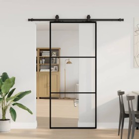 Puerta corredera con set herrajes negro 90x205 cm vidrio ESG en Puertas | Comprar online en Foru.es