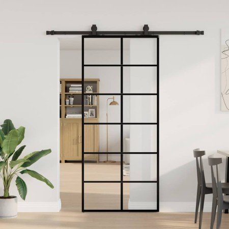 Puerta corredera con set herrajes negro 90x205 cm vidrio ESG en Puertas | Comprar online en Foru.es
