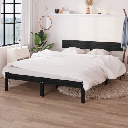 Estructura de cama de madera maciza de pino negra 160x200 cm de vidaXL, Camas y somieres - Ref: Foro24-810161, Precio: 149,29...